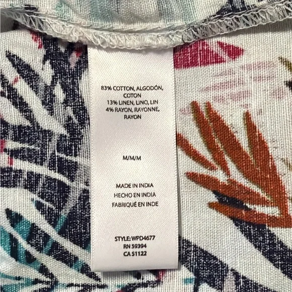 BeachLunchLounge Tropical Leaf Linen Blend Ruffle Button Dress M DS1 - Picture 6 of 6